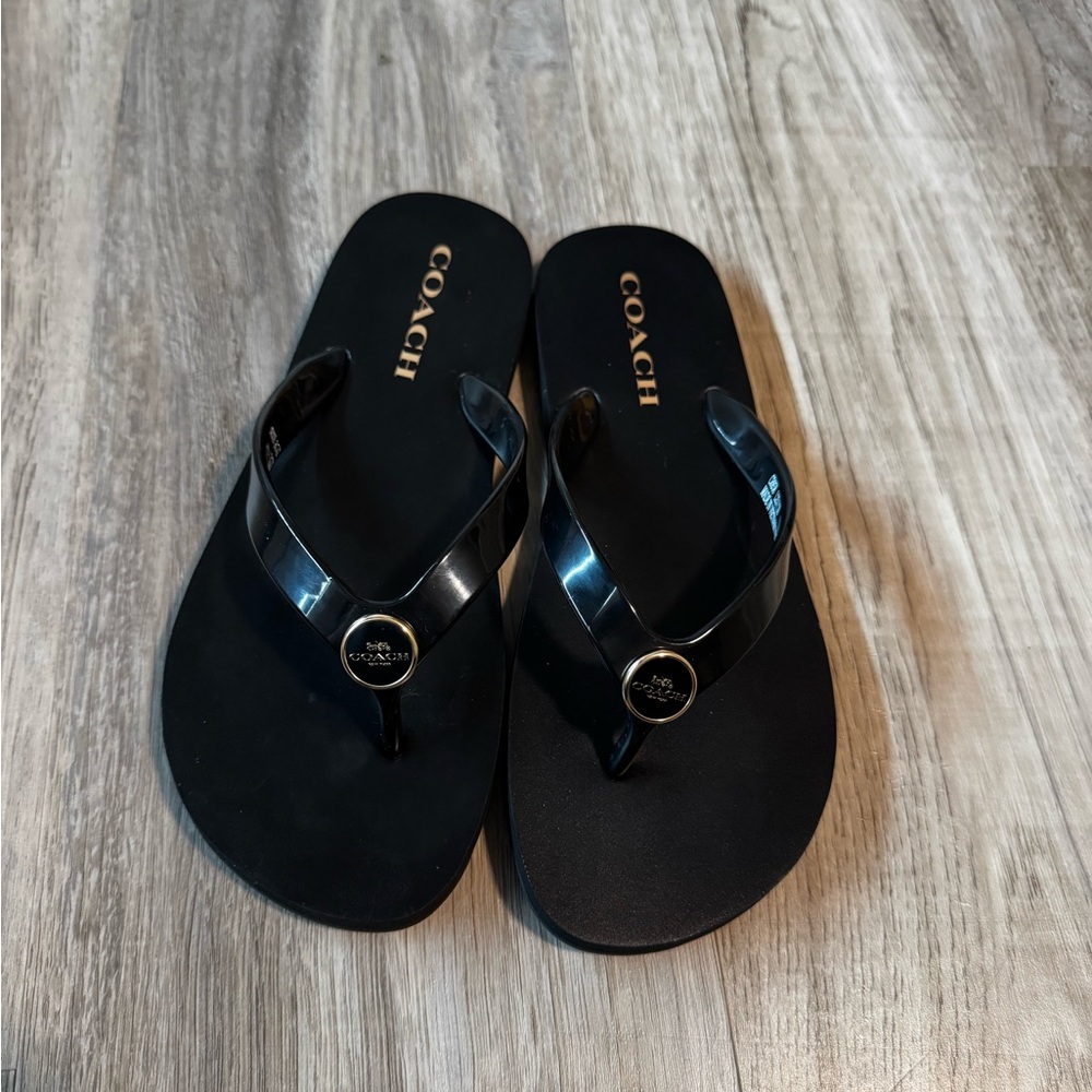 Coach Glossy Black Flip Flops